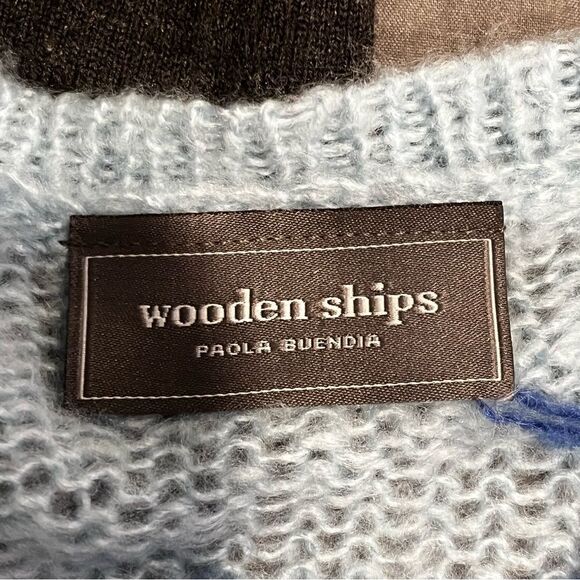 NEW Wooden Ships Mohair Wool Blend Light Blue Lightweight Seahorse Sweater S/M - Picture 5 of 7